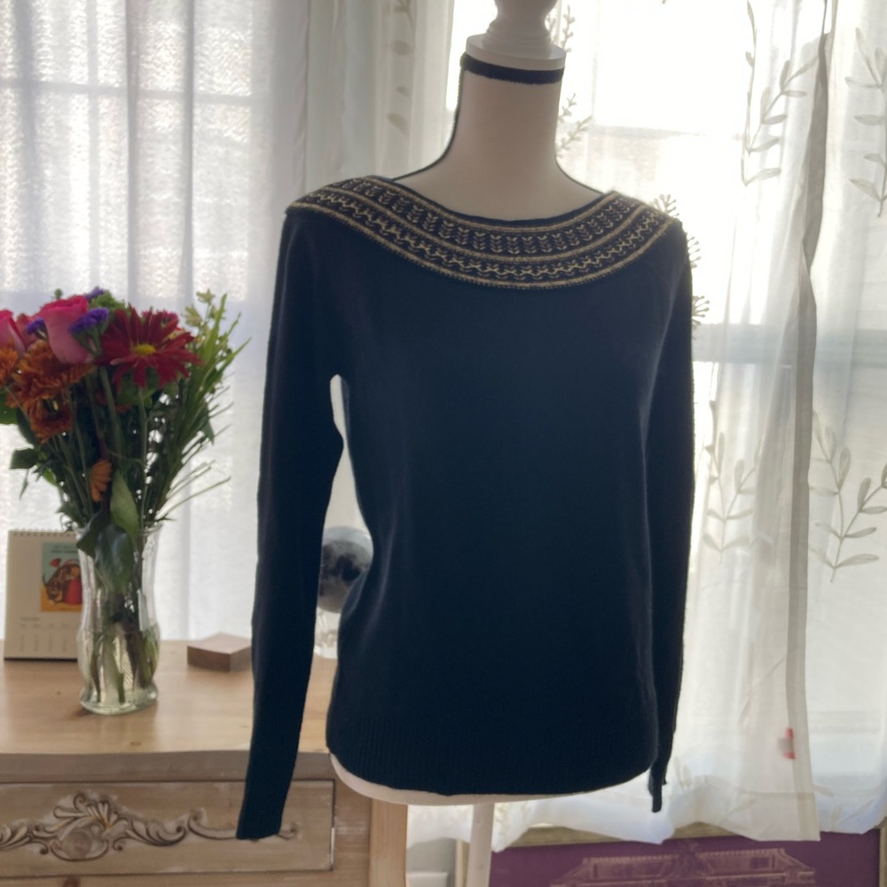 NWT RALPH LAUREN Cashmere Gold Stitched Sweater